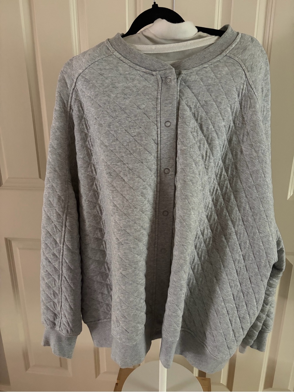 aerie Light Gray Quilted Button-Front Cardigan